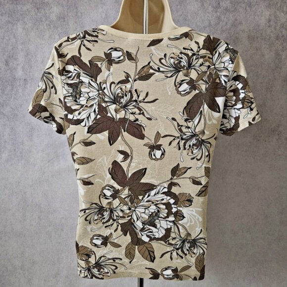 Karen Scott Floral Print Short Sleeve Henley V-Neck Tee-Shirt - Picture 6 of 9